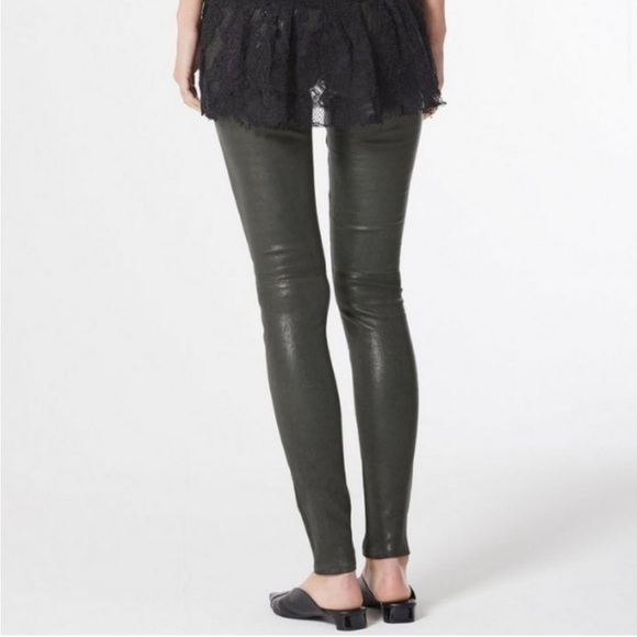 New AG Adriano Goldschmied The Legging Super Skinny Green Leather Pants Sz 26 - Picture 2 of 13
